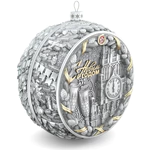 Set of 3 silver Christmas balls "Bells, Bullfinches and Nostalgia"